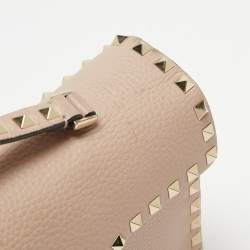 Pre Owned Valentino Old Rose Leather Rockstud Top Handle Bag