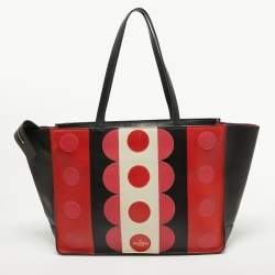 Pre Owned Valentino Tri Color Polka Dot Leather Carmen Shopper Tote 