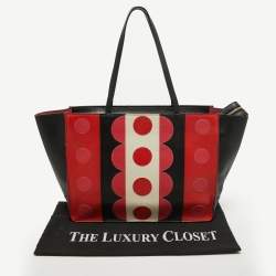 Pre Owned Valentino Tri Color Polka Dot Leather Carmen Shopper Tote 