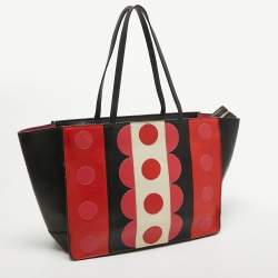 Pre Owned Valentino Tri Color Polka Dot Leather Carmen Shopper Tote 