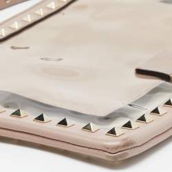 Valentino Pink/Transparent Leather and PVC Rockstud Clutch