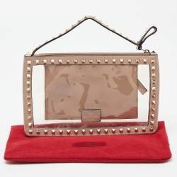 Valentino Pink/Transparent Leather and PVC Rockstud Clutch
