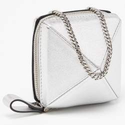Pre Owned Valentino Silver Leather Zip Chain Coin Purse