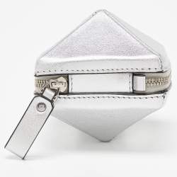 Pre Owned Valentino Silver Leather Zip Chain Coin Purse