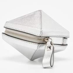 Pre Owned Valentino Silver Leather Zip Chain Coin Purse