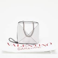 Pre Owned Valentino Silver Leather Zip Chain Coin Purse