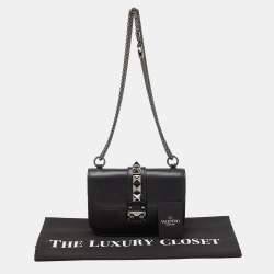 Pre Owned Valentino Black Leather Small Glam Lock Crossbody Bag