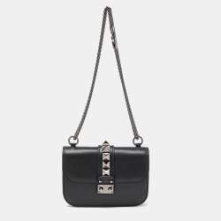Pre Owned Valentino Black Leather Small Glam Lock Crossbody Bag