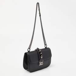 Pre Owned Valentino Black Leather Small Glam Lock Crossbody Bag