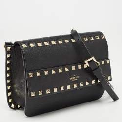Pre Owned Valentino Black Leather Rockstud Crossbody Bag