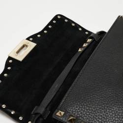Pre Owned Valentino Black Leather Rockstud Flap Crossbody Bag