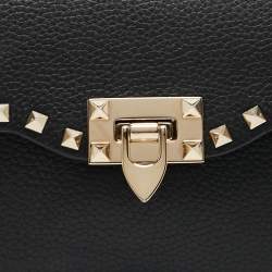 Pre Owned Valentino Black Leather Rockstud Flap Crossbody Bag
