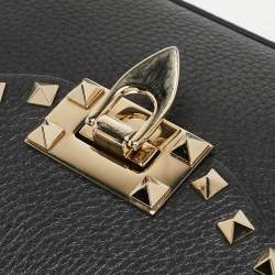 Pre Owned Valentino Black Leather Rockstud Flap Crossbody Bag