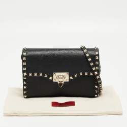 Pre Owned Valentino Black Leather Rockstud Flap Crossbody Bag