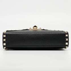 Pre Owned Valentino Black Leather Rockstud Flap Crossbody Bag