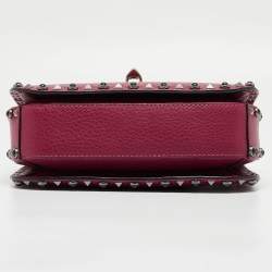Pre Owned Valentino Magenta Leather Guitar Rolling Rockstud Shoulder Bag
