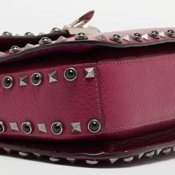 Pre Owned Valentino Magenta Leather Guitar Rolling Rockstud Shoulder Bag