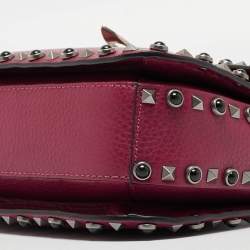 Pre Owned Valentino Magenta Leather Guitar Rolling Rockstud Shoulder Bag