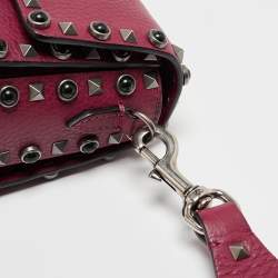 Pre Owned Valentino Magenta Leather Guitar Rolling Rockstud Shoulder Bag