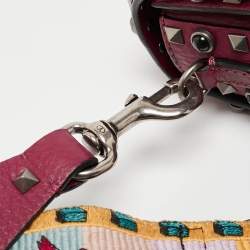 Pre Owned Valentino Magenta Leather Guitar Rolling Rockstud Shoulder Bag