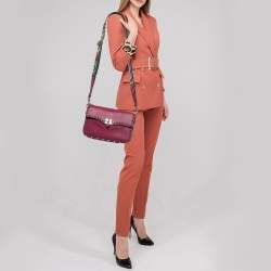 Pre Owned Valentino Magenta Leather Guitar Rolling Rockstud Shoulder Bag