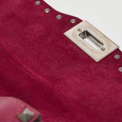 Pre Owned Valentino Magenta Leather Guitar Rolling Rockstud Shoulder Bag