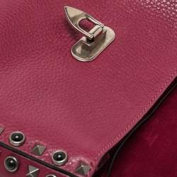 Pre Owned Valentino Magenta Leather Guitar Rolling Rockstud Shoulder Bag