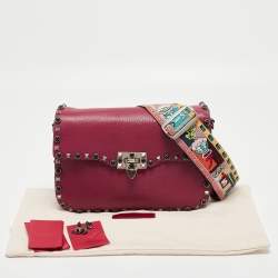 Pre Owned Valentino Magenta Leather Guitar Rolling Rockstud Shoulder Bag