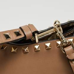 Valentino Beige Leather Rockstud Slim Top Handle Bag