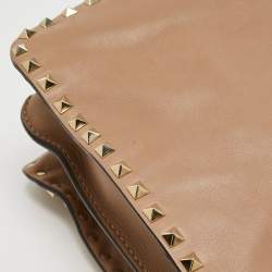 Valentino Beige Leather Rockstud Slim Top Handle Bag