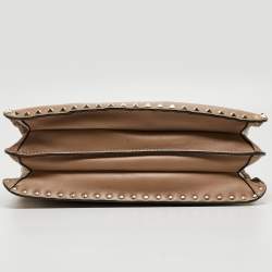 Valentino Beige Leather Rockstud Slim Top Handle Bag