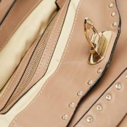 Valentino Beige Leather Rockstud Slim Top Handle Bag