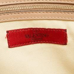 Valentino Beige Leather Rockstud Slim Top Handle Bag