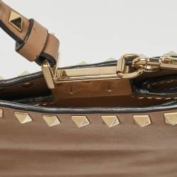 Valentino Beige Leather Rockstud Slim Top Handle Bag