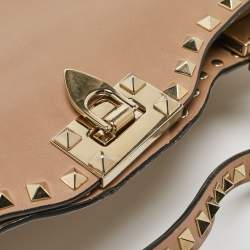 Valentino Beige Leather Rockstud Slim Top Handle Bag