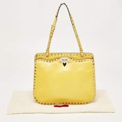 Pre Owned Valentino Yellow Leather Rockstud Trapeze Shoulder Bag