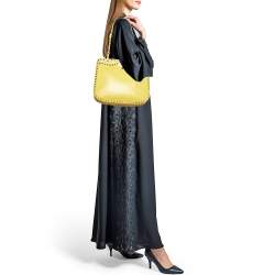 Pre Owned Valentino Yellow Leather Rockstud Trapeze Shoulder Bag