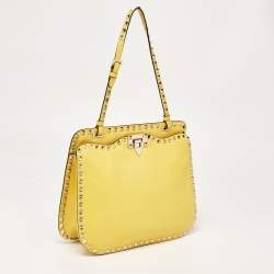 Pre Owned Valentino Yellow Leather Rockstud Trapeze Shoulder Bag