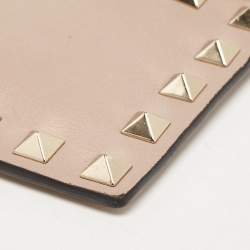 Pre Owned Valentino Poudre Pink Leather Rockstud Zip Card Case