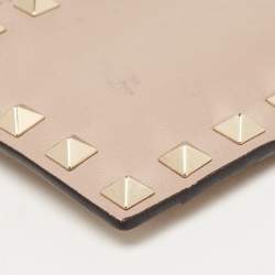 Pre Owned Valentino Poudre Pink Leather Rockstud Zip Card Case