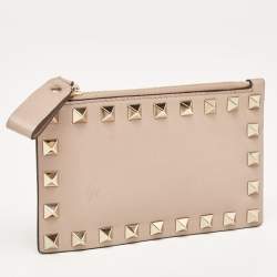 Pre Owned Valentino Poudre Pink Leather Rockstud Zip Card Case