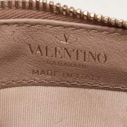 Pre Owned Valentino Poudre Pink Leather Rockstud Zip Card Case