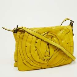 Pre Owned Valentino Yellow Leather Petale Rose Shoulder Bag