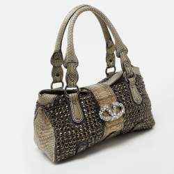 Pre Owned Valentino Grey/Gold Python Crystal Embellished Catch Tote