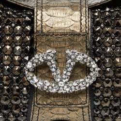 Pre Owned Valentino Grey/Gold Python Crystal Embellished Catch Tote