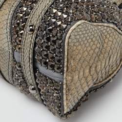 Pre Owned Valentino Grey/Gold Python Crystal Embellished Catch Tote