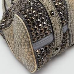 Pre Owned Valentino Grey/Gold Python Crystal Embellished Catch Tote