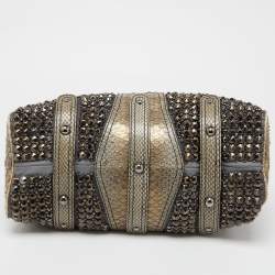 Pre Owned Valentino Grey/Gold Python Crystal Embellished Catch Tote