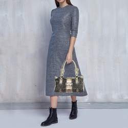 Pre Owned Valentino Grey/Gold Python Crystal Embellished Catch Tote