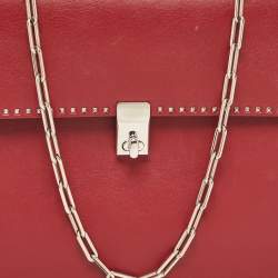Pre Owned Valentino Red Leather Rockstud Top Handle Bag
